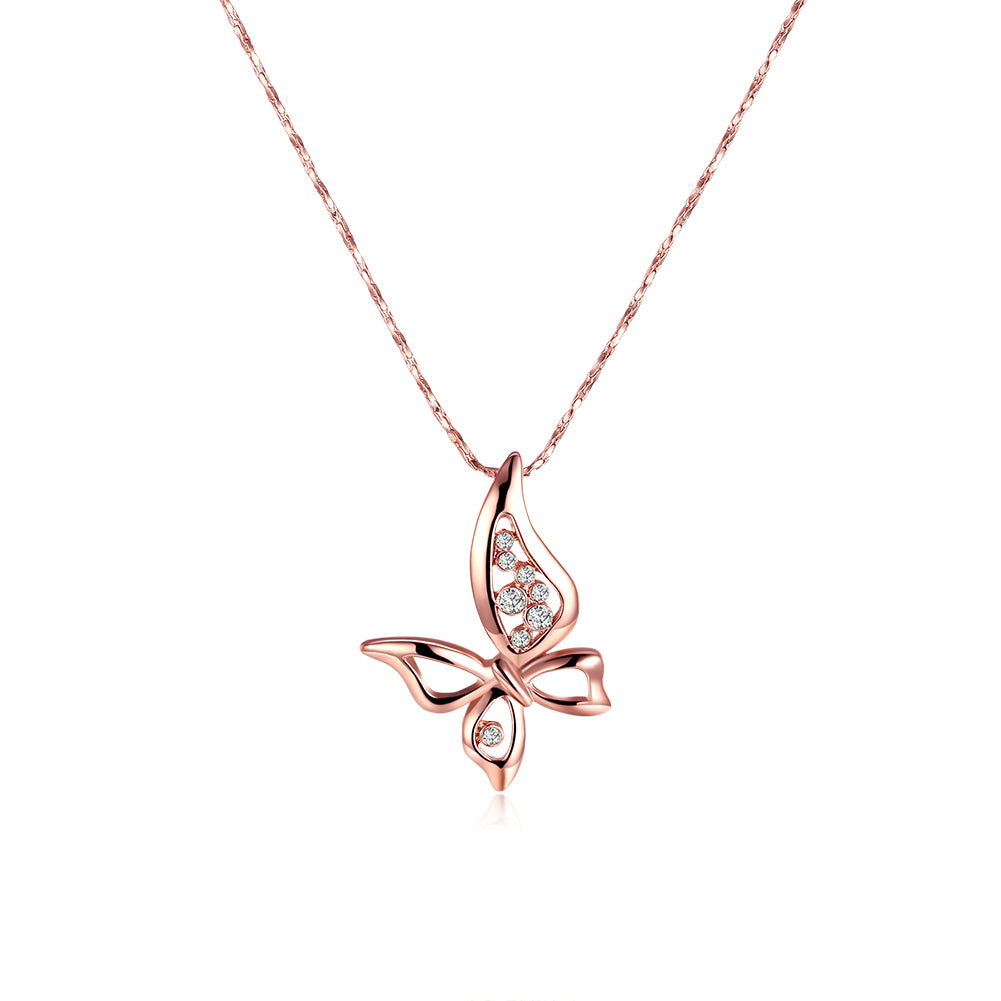 Mothersa Butterfly Necklace in 18K Rose Gold Plated