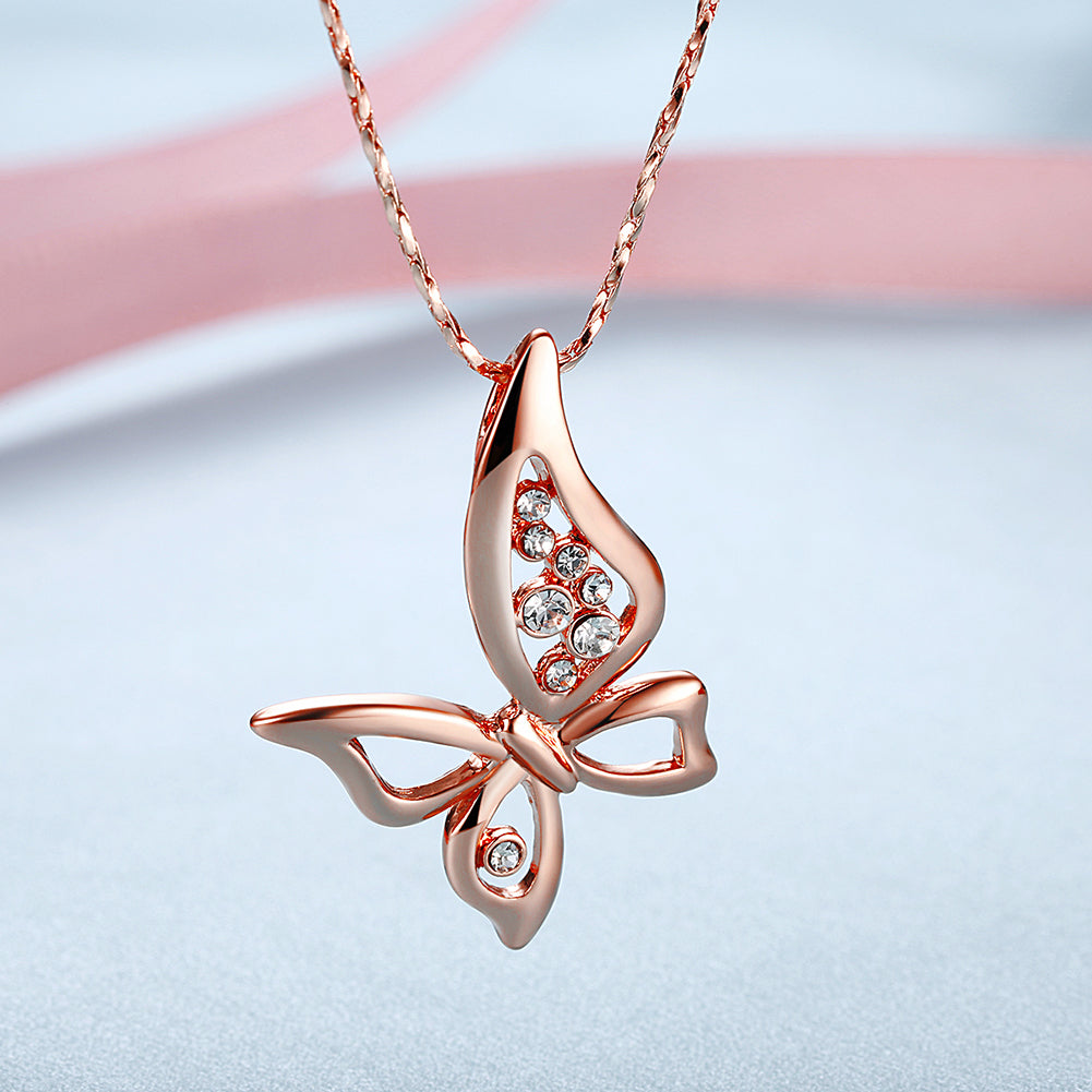 Mothersa Butterfly Necklace in 18K Rose Gold Plated