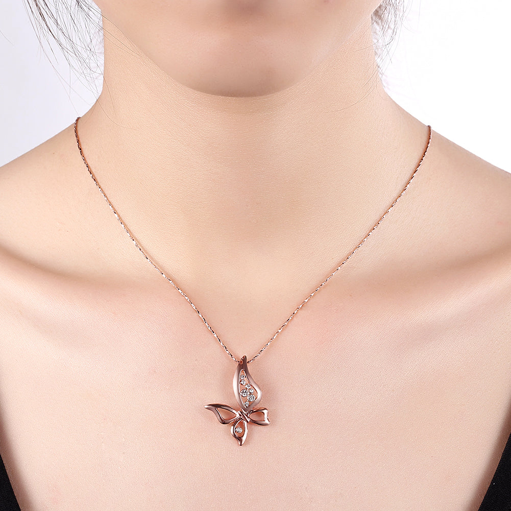 Mothersa Butterfly Necklace in 18K Rose Gold Plated