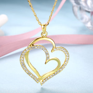 Curved Duo Intertwined Heart Shaped Swarovski Elements Necklace in 14K Gold, Necklaces, Golden NYC Jewelry, Golden NYC Jewelry  jewelryjewelry deals, swarovski crystal jewelry, groupon jewelry,, jewelry for mom,