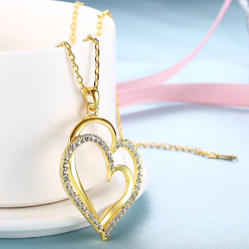 Curved Duo Intertwined Heart Shaped Swarovski Elements Necklace in 14K Gold, Necklaces, Golden NYC Jewelry, Golden NYC Jewelry  jewelryjewelry deals, swarovski crystal jewelry, groupon jewelry,, jewelry for mom,