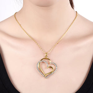 Curved Duo Intertwined Heart Shaped Swarovski Elements Necklace in 14K Gold, Necklaces, Golden NYC Jewelry, Golden NYC Jewelry  jewelryjewelry deals, swarovski crystal jewelry, groupon jewelry,, jewelry for mom,
