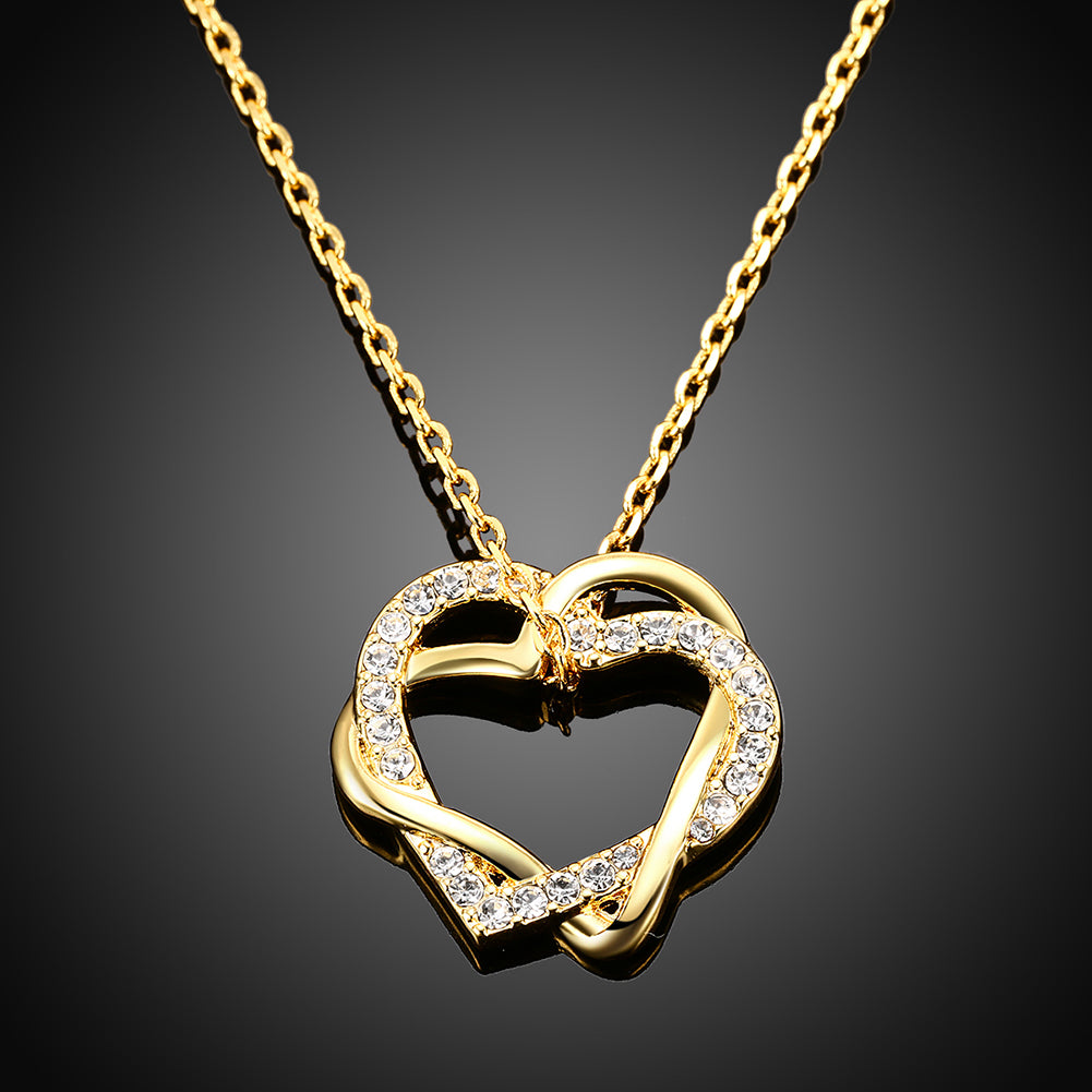 Duo Intertwined Heart Shaped Swarovski Elements Necklace in 14K Gold, Necklaces, Golden NYC Jewelry, Golden NYC Jewelry  jewelryjewelry deals, swarovski crystal jewelry, groupon jewelry,, jewelry for mom,