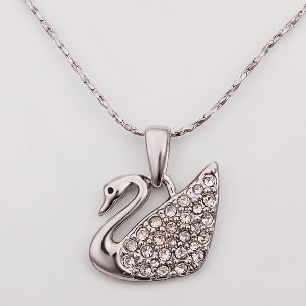 Pave Swan Necklace in 18K White Gold Plated