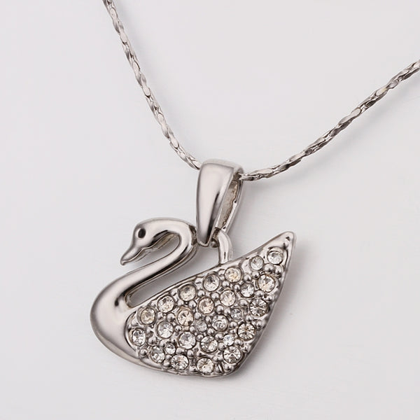 Pave Swan Necklace in 18K White Gold Plated