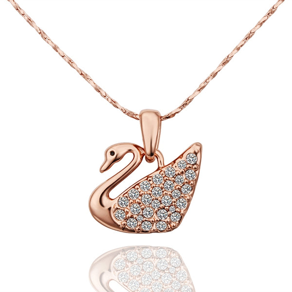 Pave Swan Necklace in 18K Rose Gold Plated