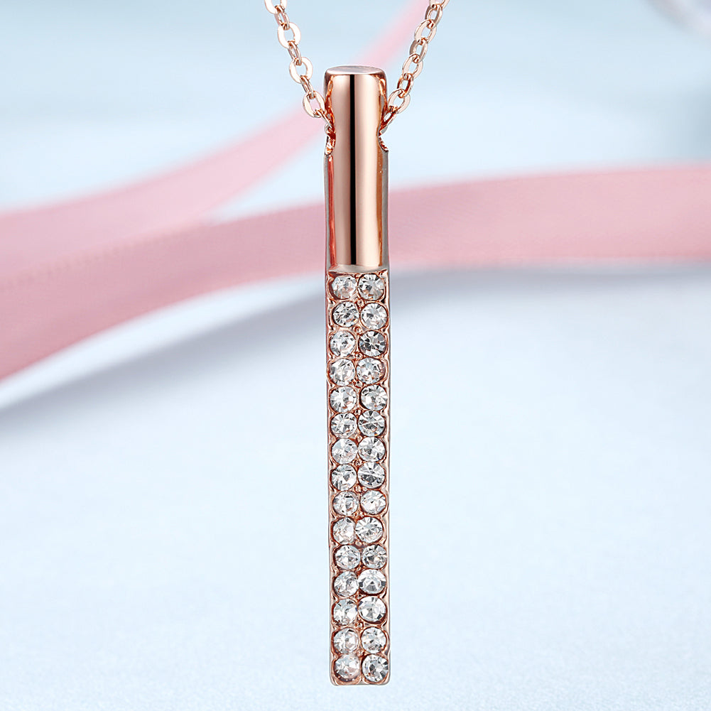 Vertical Drop Austrian Elements Necklace in 14K Rose Gold