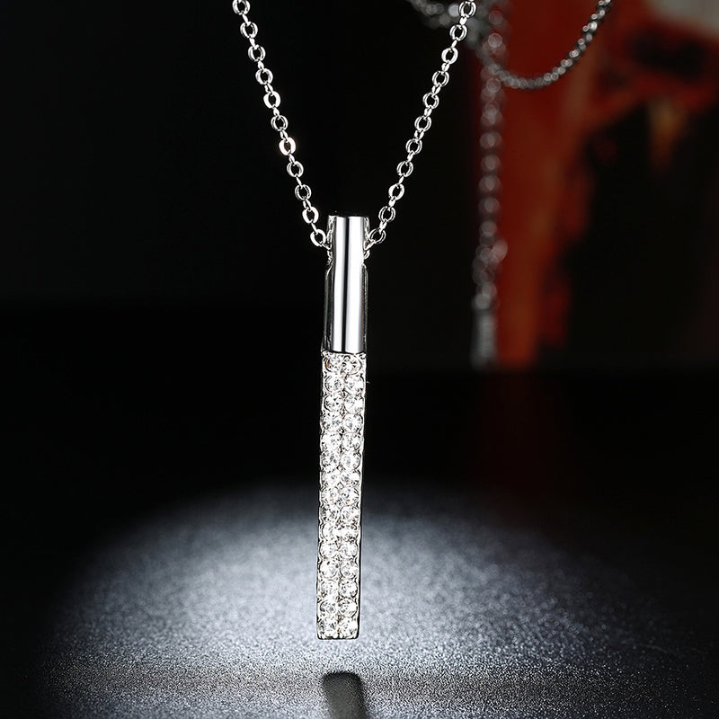 Vertical Drop Swarovski Elements Necklace in 18K White Gold