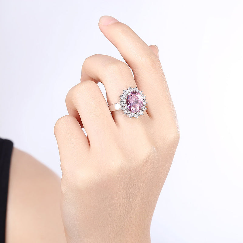 Pink Sapphire Blossoming Pave Ring in 18K White Gold