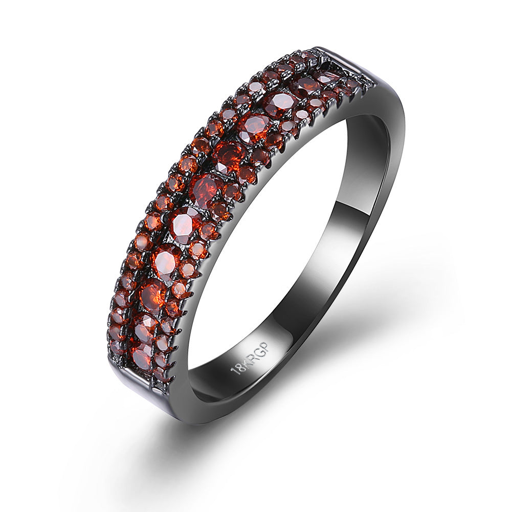 Red Swarovski Two-Lining Ring in Black Gun Plating
