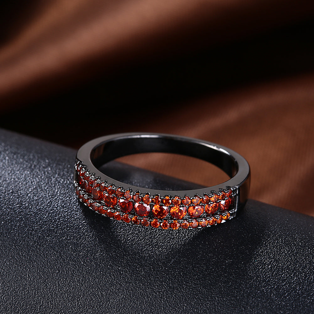 Red Swarovski Two-Lining Ring in Black Gun Plating