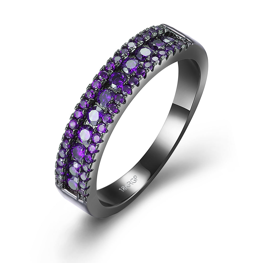 Purple Swarovski Two-Lining Ring in Black Gun Plating