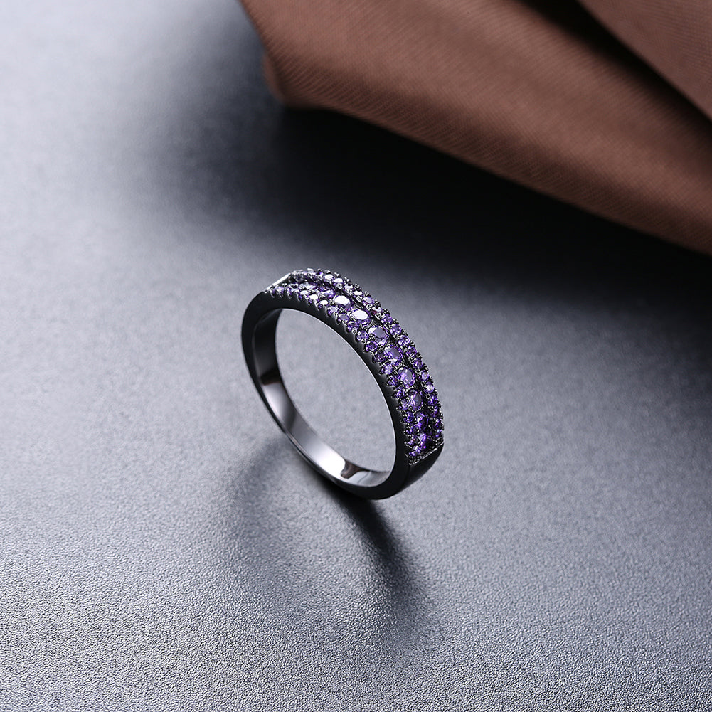 Purple Swarovski Two-Lining Ring in Black Gun Plating