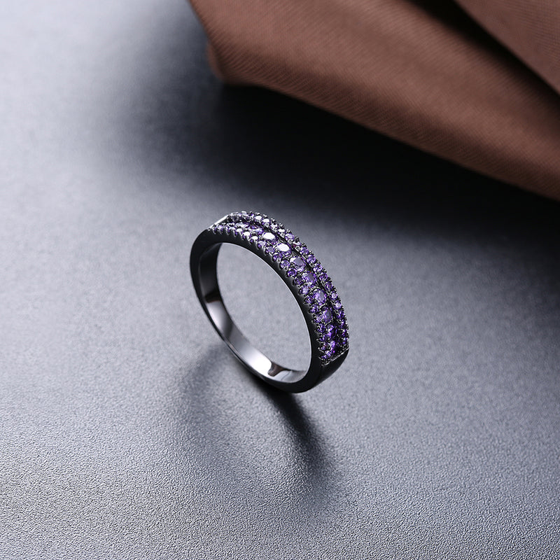 Purple Swarovski Two-Lining Ring in Black Gun Plating
