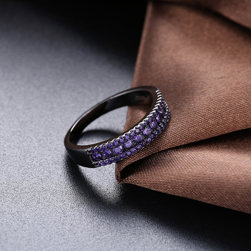 Purple Swarovski Two-Lining Ring in Black Gun Plating