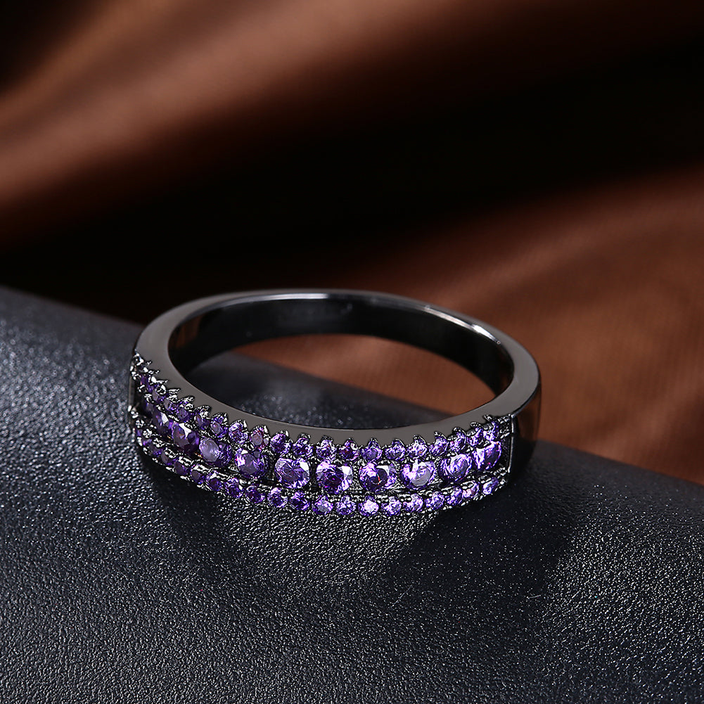 Purple Swarovski Two-Lining Ring in Black Gun Plating