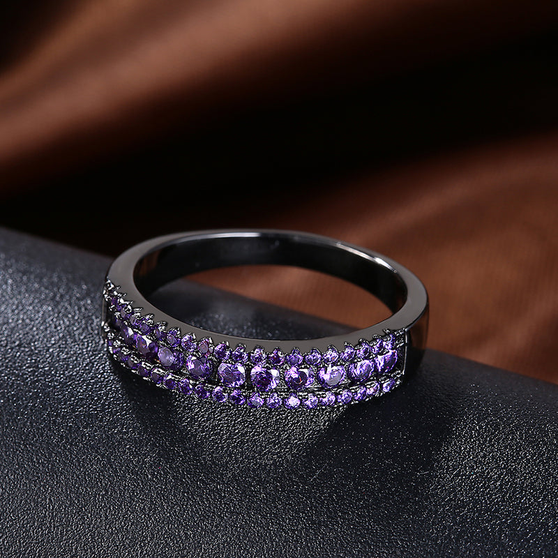 Purple Swarovski Two-Lining Ring in Black Gun Plating