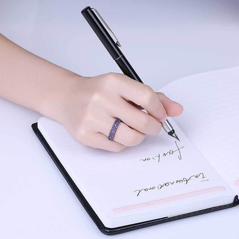 Purple Swarovski Two-Lining Ring in Black Gun Plating