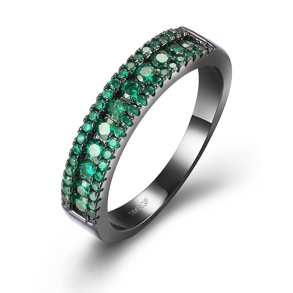 Green Swarovski Two-Lining Ring in Black Gun Plating, , Golden NYC Jewelry, Golden NYC Jewelry jewelryjewelry deals, swarovski crystal jewelry, groupon jewelry,, jewelry for mom, 