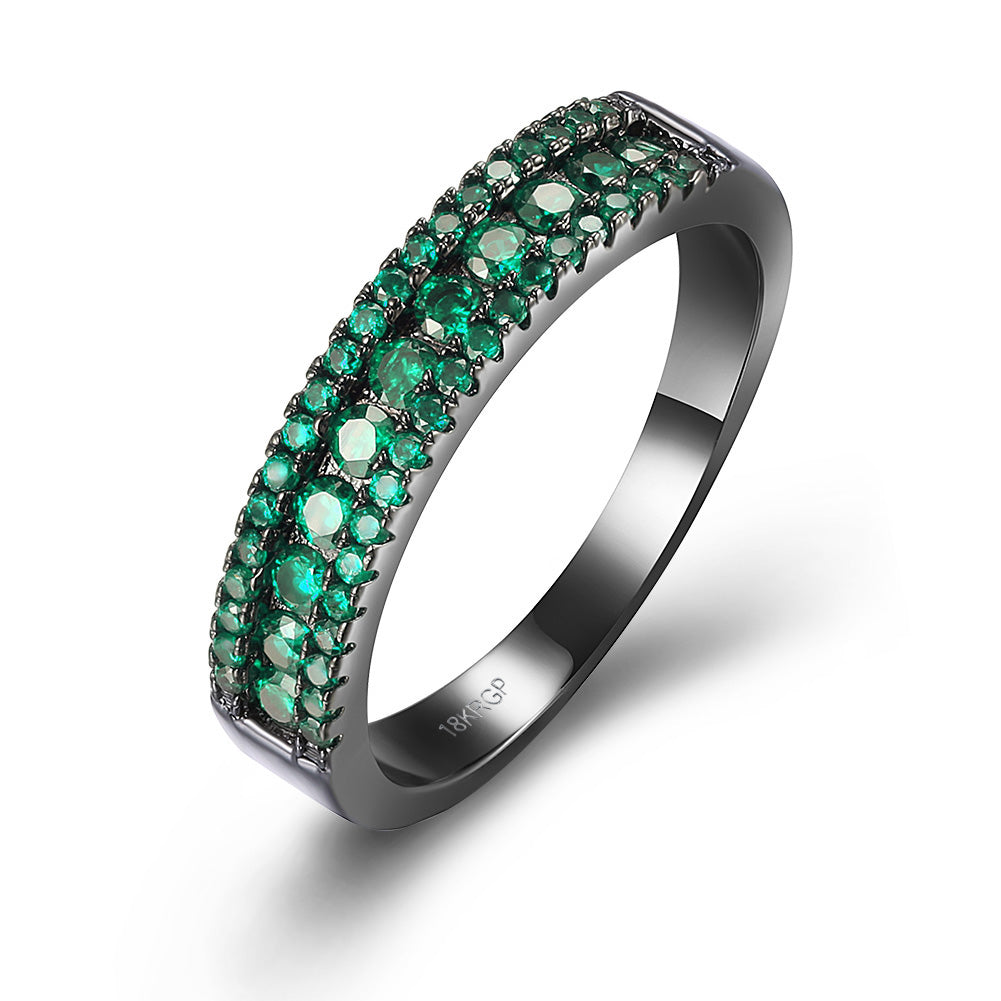 Green Swarovski Two-Lining Ring in Black Gun Plating, , Golden NYC Jewelry, Golden NYC Jewelry  jewelryjewelry deals, swarovski crystal jewelry, groupon jewelry,, jewelry for mom, 