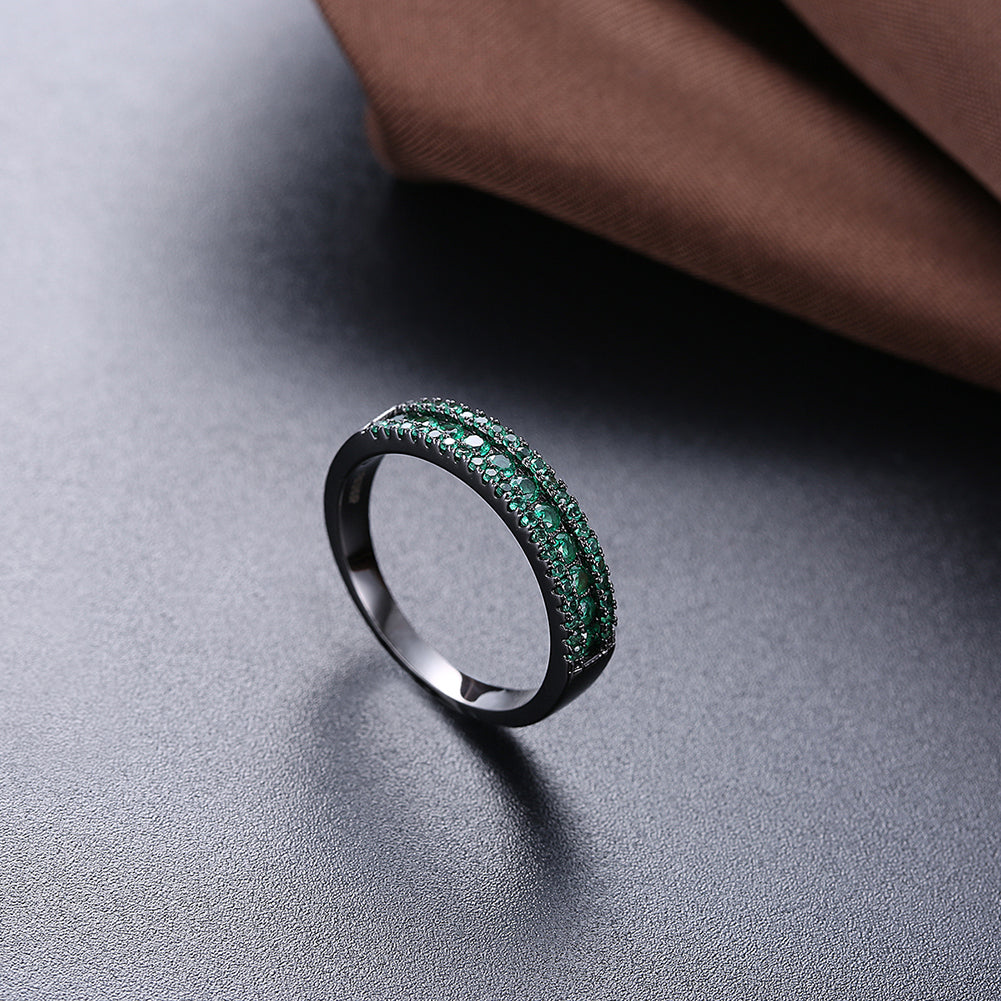 Green Swarovski Two-Lining Ring in Black Gun Plating, , Golden NYC Jewelry, Golden NYC Jewelry jewelryjewelry deals, swarovski crystal jewelry, groupon jewelry,, jewelry for mom, 