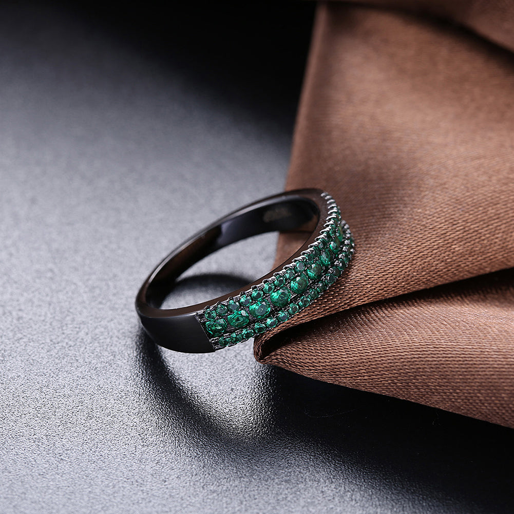 Green Swarovski Two-Lining Ring in Black Gun Plating, , Golden NYC Jewelry, Golden NYC Jewelry jewelryjewelry deals, swarovski crystal jewelry, groupon jewelry,, jewelry for mom, 