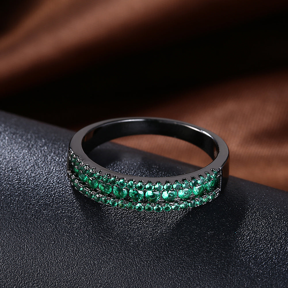 Green Swarovski Two-Lining Ring in Black Gun Plating, , Golden NYC Jewelry, Golden NYC Jewelry jewelryjewelry deals, swarovski crystal jewelry, groupon jewelry,, jewelry for mom, 