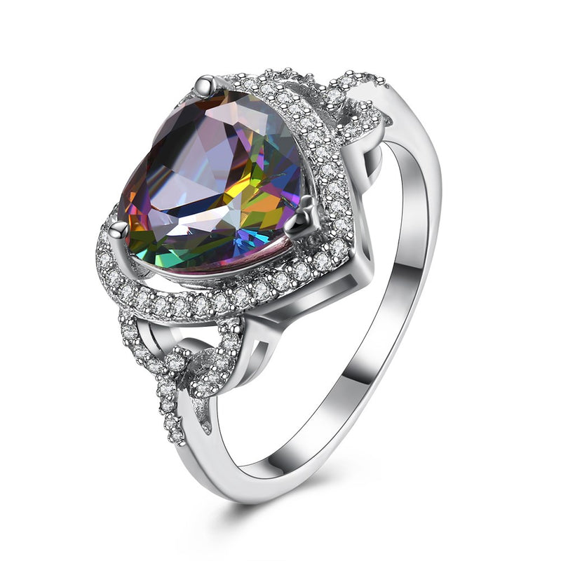 Mystic Topaz Heart Shaped Ring in 18K White Gold