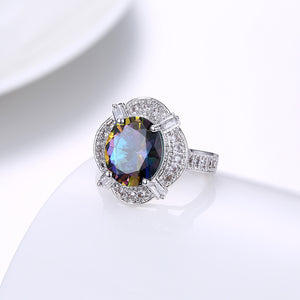 Mystic Topaz Circular Gemstone Cocktail Ring in 18K White Gold