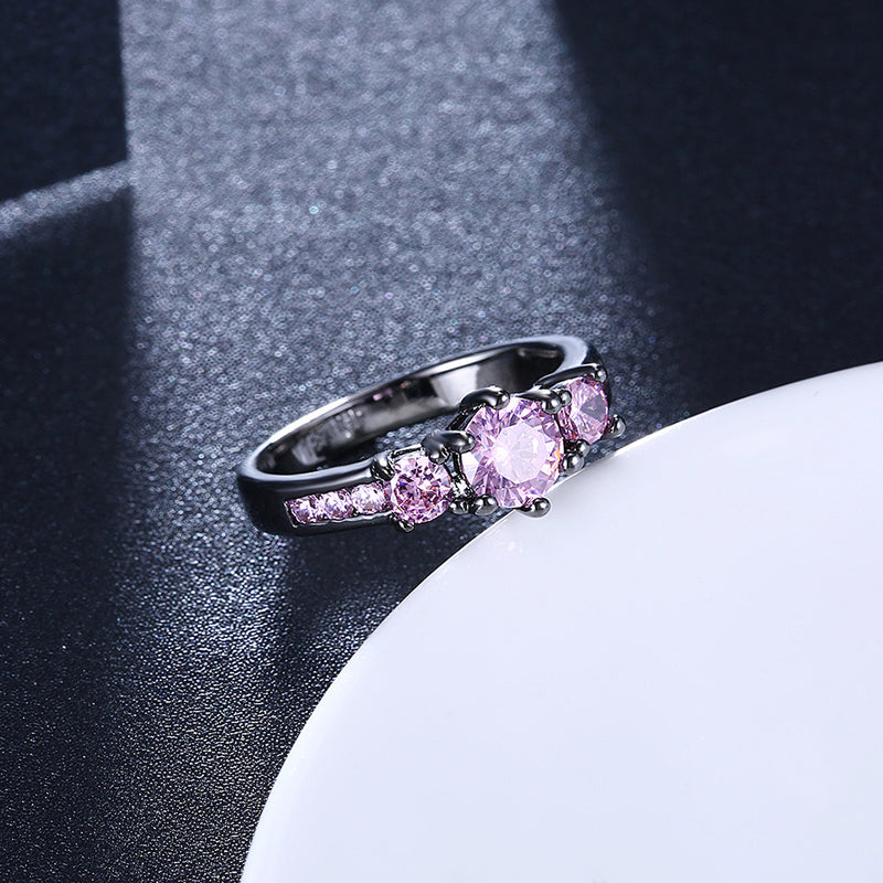 Pink Sapphire 3 Stone Black Gun Plating Midi Ring