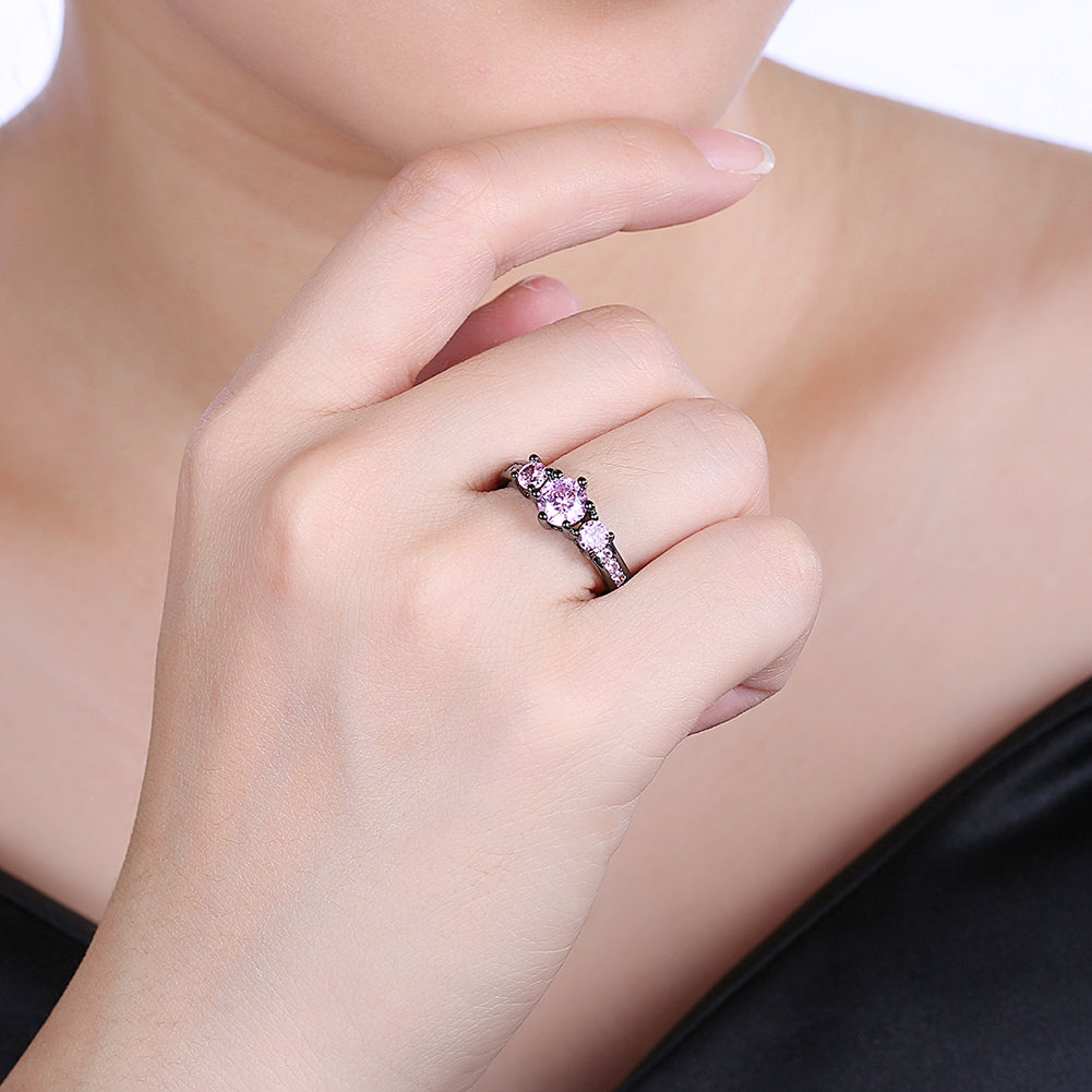 Pink Sapphire 3 Stone Black Gun Plating Midi Ring