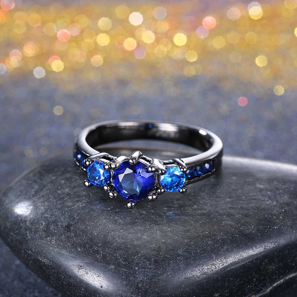 Sapphire 3 Stone Black Gun Plating Midi Ring