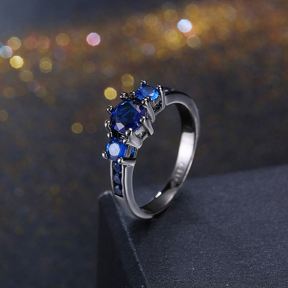 Sapphire 3 Stone Black Gun Plating Midi Ring
