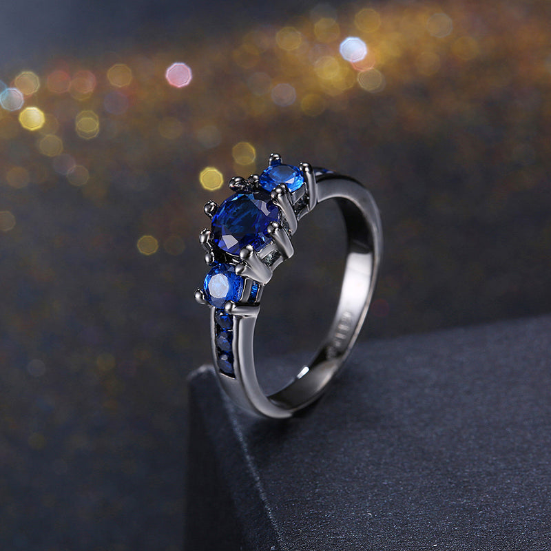 Sapphire 3 Stone Black Gun Plating Midi Ring
