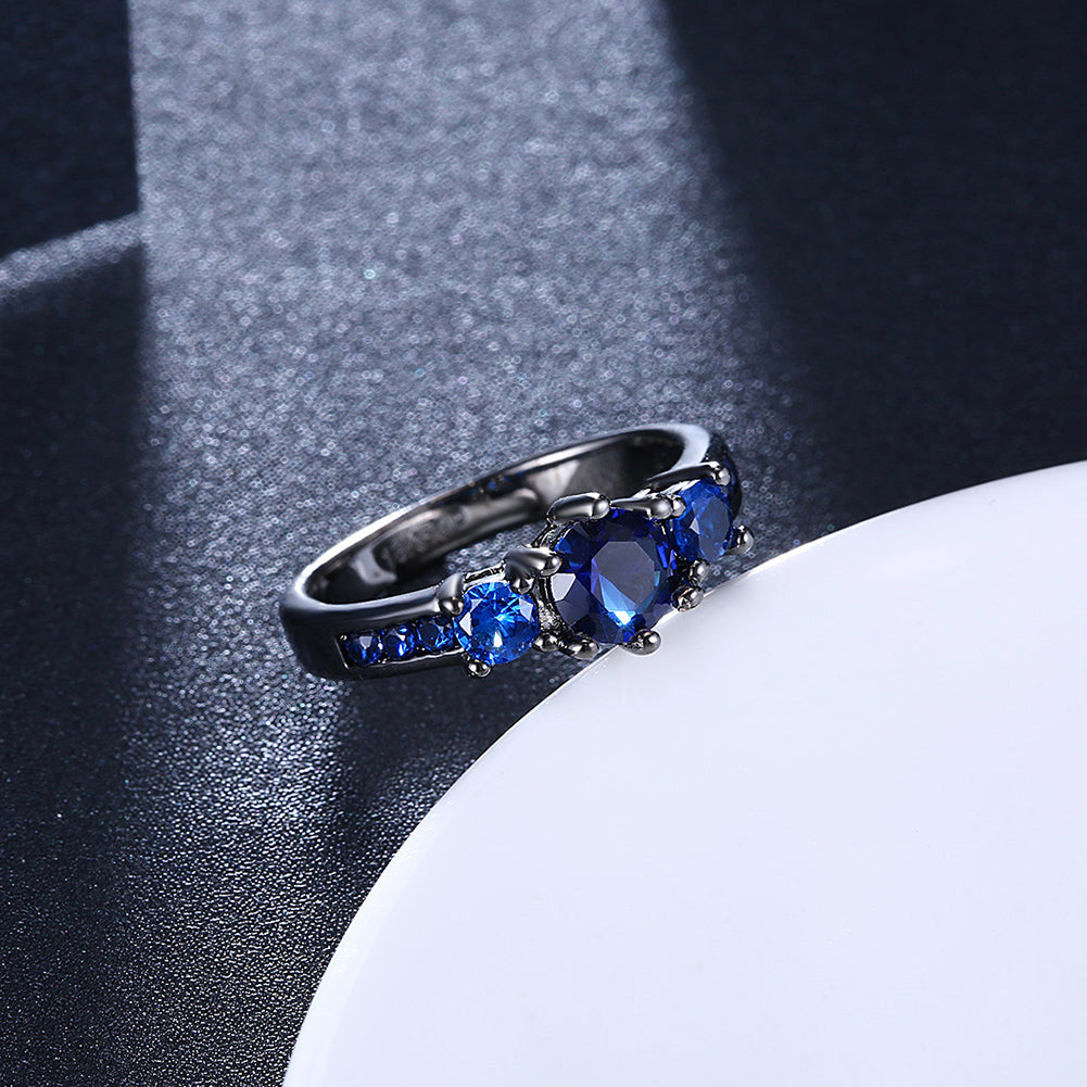 Sapphire 3 Stone Black Gun Plating Midi Ring