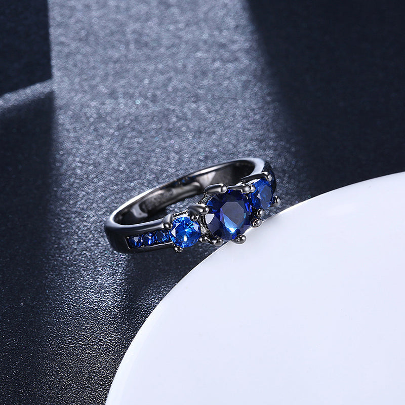 Sapphire 3 Stone Black Gun Plating Midi Ring