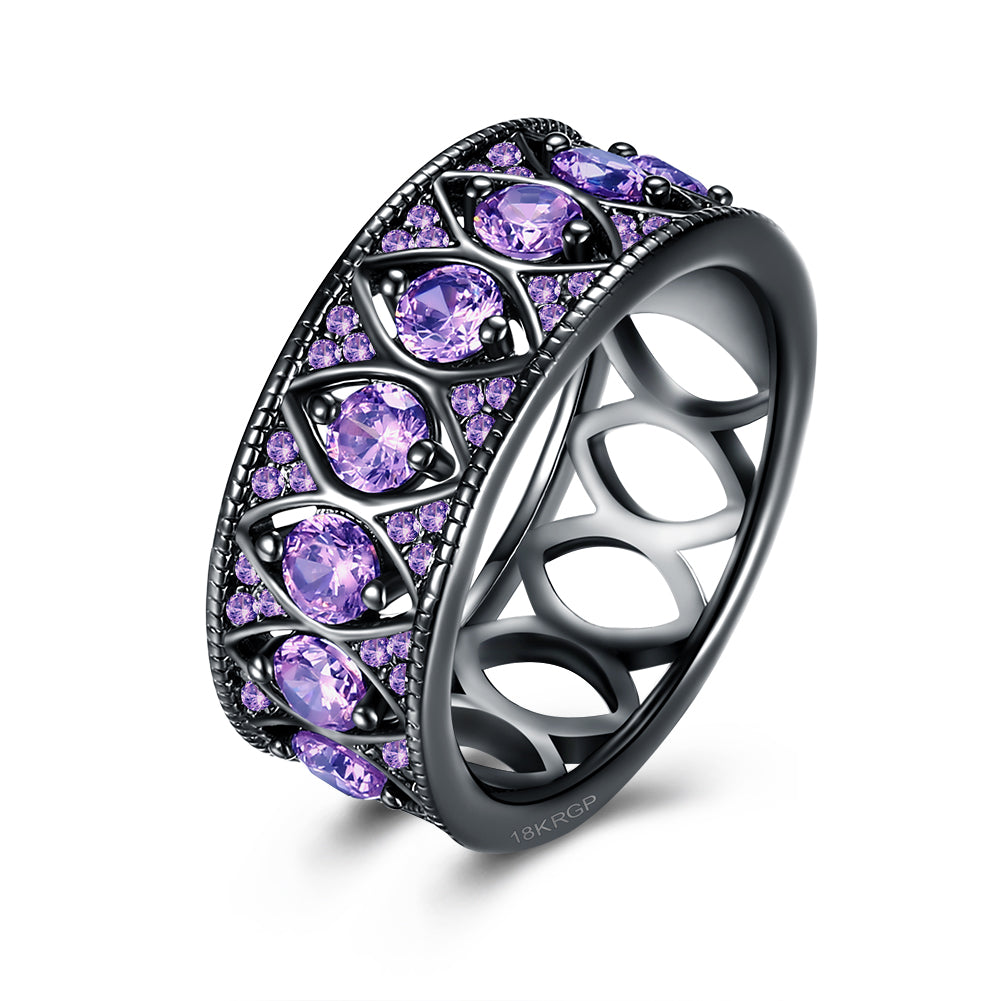 Multi Purple Swarovski Filigree Black Gun Plating Ring