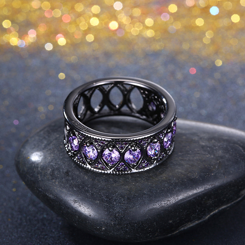 Multi Purple Swarovski Filigree Black Gun Plating Ring