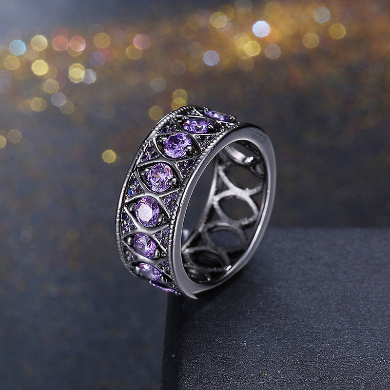 Multi Purple Swarovski Filigree Black Gun Plating Ring