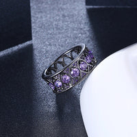 Multi Purple Swarovski Filigree Black Gun Plating Ring