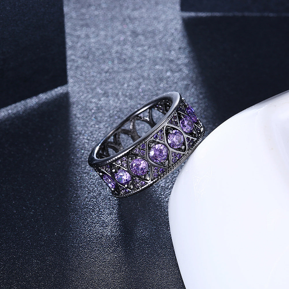 Multi Purple Swarovski Filigree Black Gun Plating Ring
