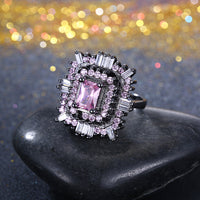 Pink & White Swarovski Halo Ring in Black Gun Plating