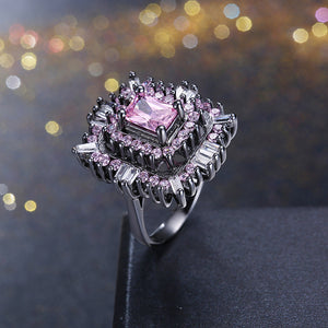 Pink & White Austrian Halo Ring in Black Gun Plating