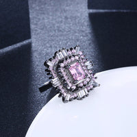Pink & White Swarovski Halo Ring in Black Gun Plating