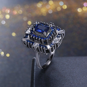 Blue & White Swarovski Halo Ring in Black Gun Plating, , Golden NYC Jewelry, Golden NYC Jewelry  jewelryjewelry deals, swarovski crystal jewelry, groupon jewelry,, jewelry for mom, 