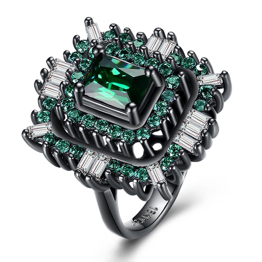 Green & White Swarovski Halo Ring in Black Gun Plating, , Golden NYC Jewelry, Golden NYC Jewelry  jewelryjewelry deals, swarovski crystal jewelry, groupon jewelry,, jewelry for mom, 