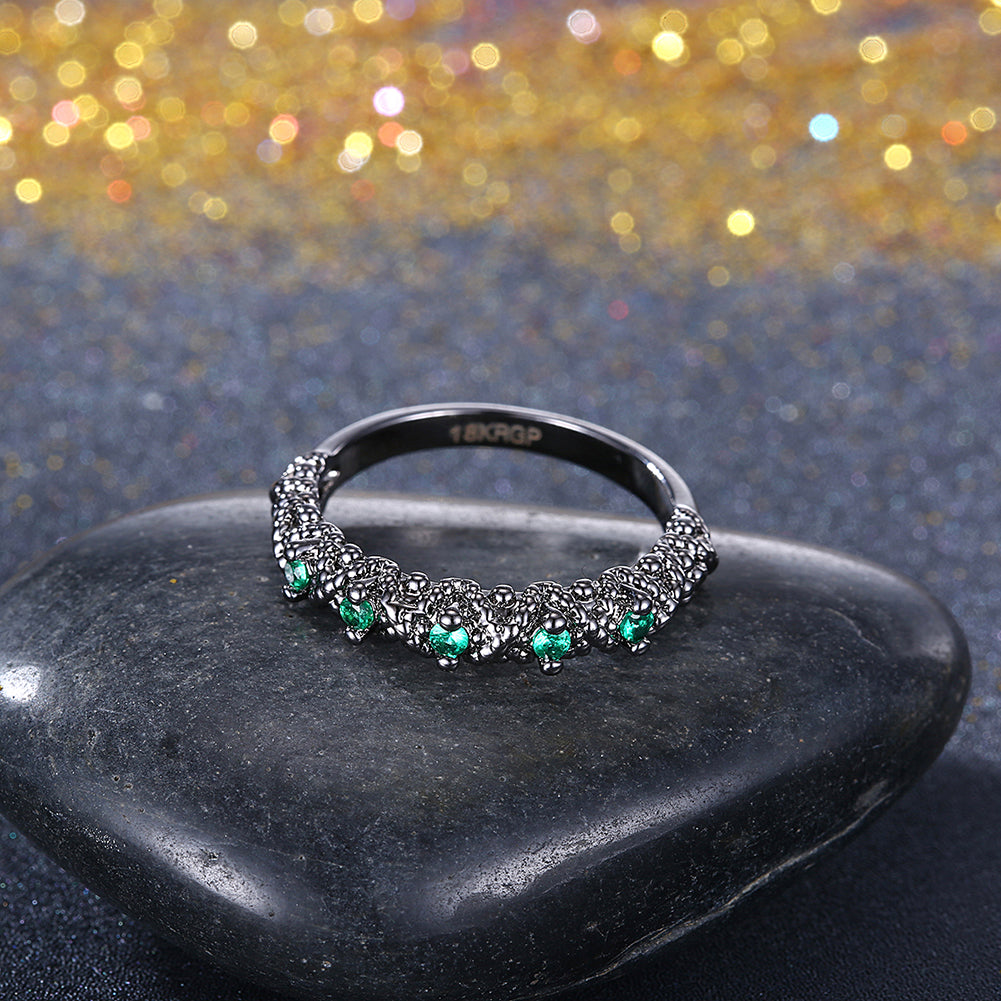 Multi Green Swarovski Ring in Black Gun Plating