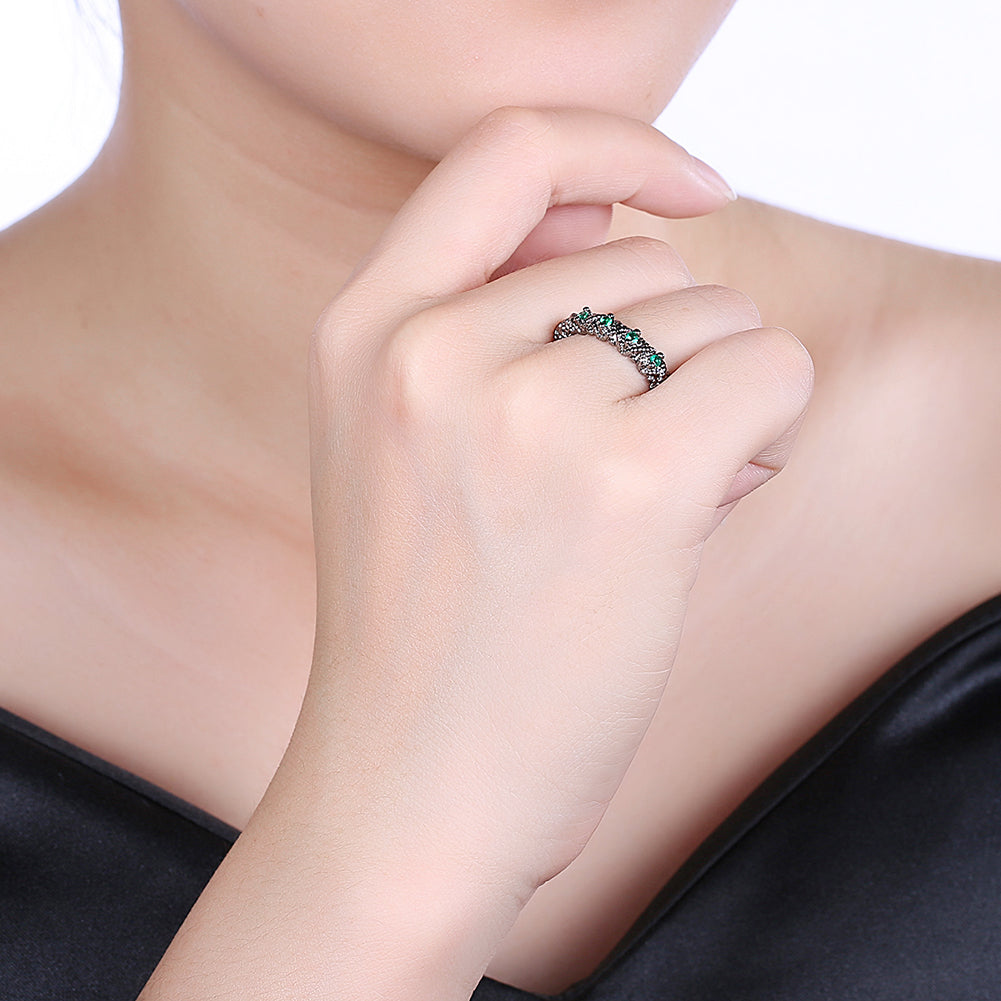 Multi Green Swarovski Ring in Black Gun Plating