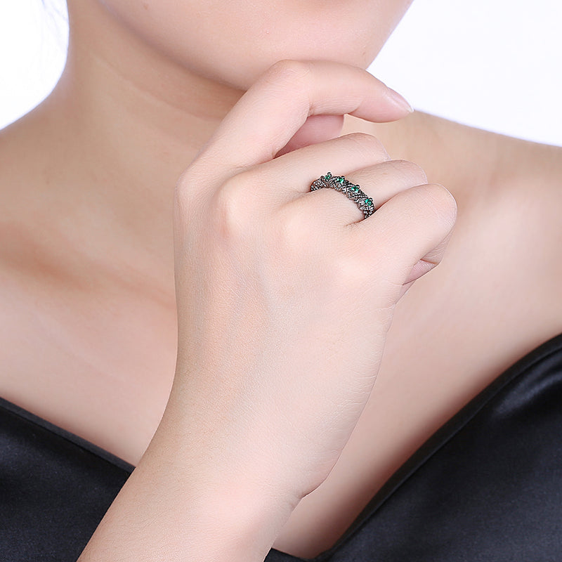 Multi Green Swarovski Ring in Black Gun Plating