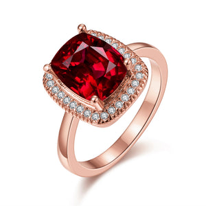 Ruby Emerald Cut 18K Rose Gold Halo Ring
